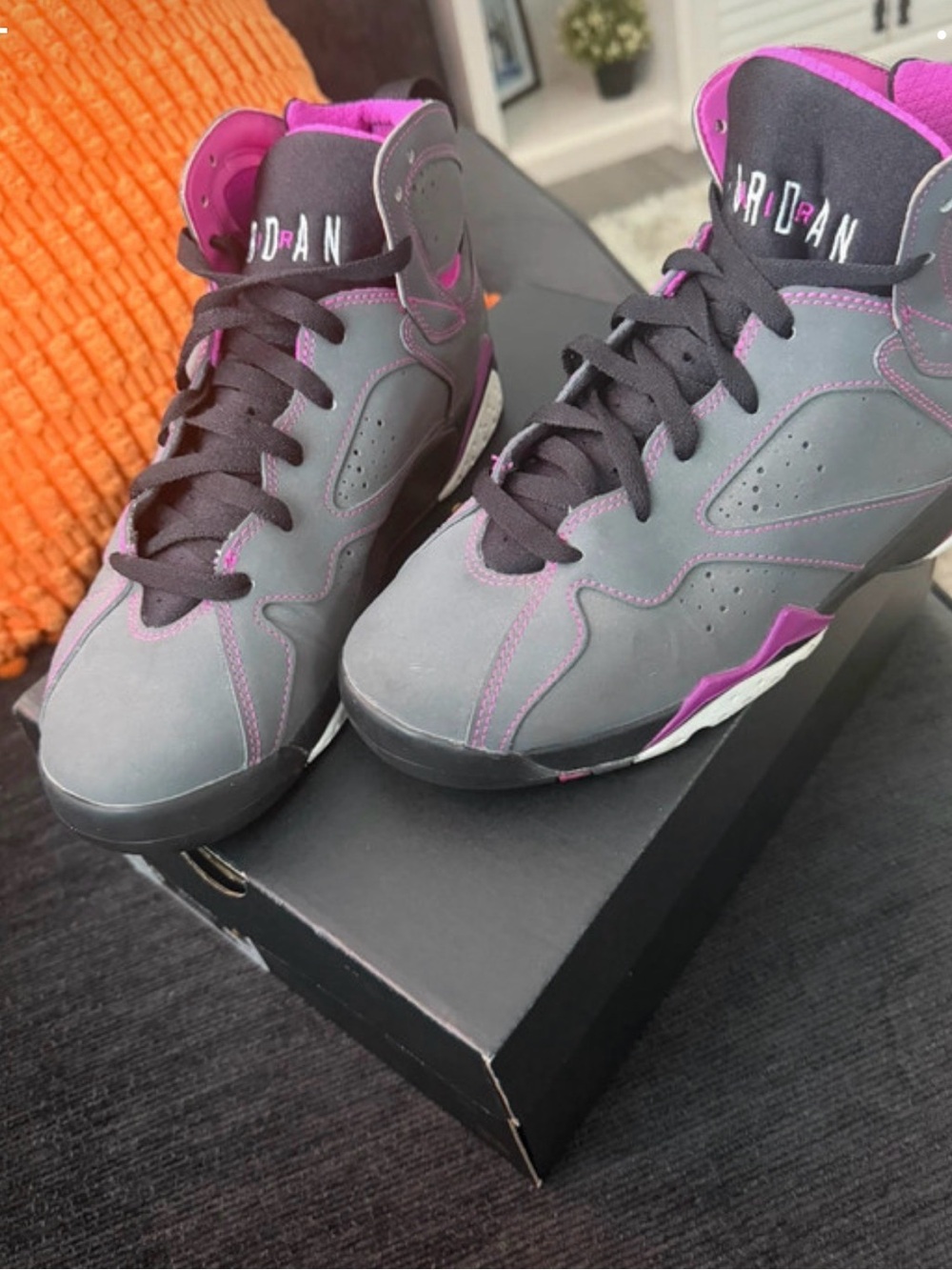 Jordan Women's High-Top Sneakers in Gray and Pink Accents
